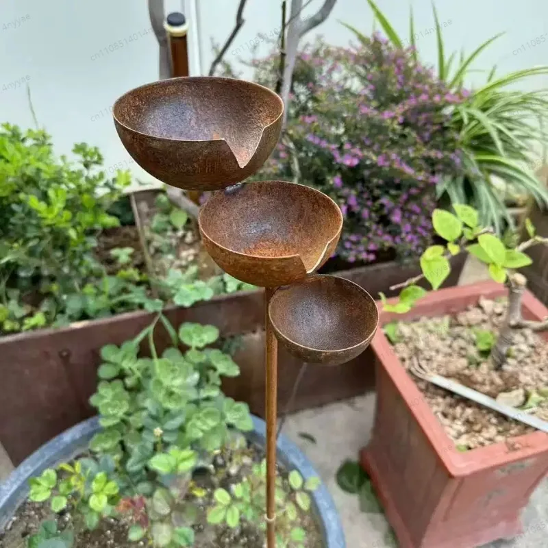 3-Layer Bird Water Bowl with Metal Stake Rain Catcher Bird Bath Standing Birdbaths for Outdoors Garden Patio Yard Lawn Decor