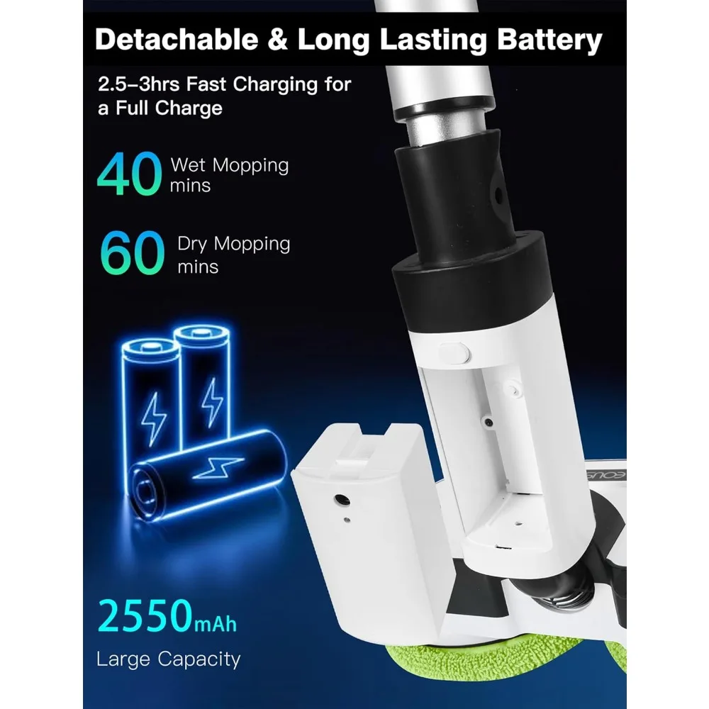 جديد - ممسحة كهربائية لاسلكية، منظف أرضيات مع مصباح أمامي LED وبخاخ ماء، بطارية قابلة للفصل حتى 60 دقيقة، ذاتية الدفع #2