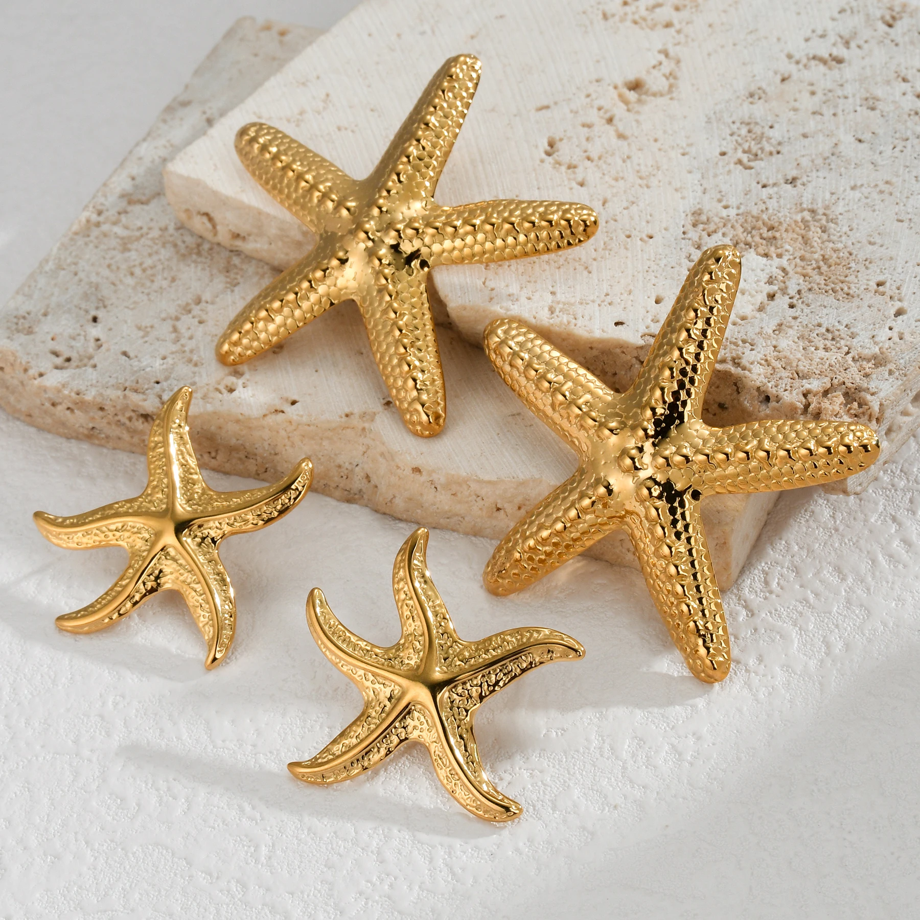 Akizoom Golden Color Big Starfish Stud Earring Stainless Steel Summer Accessories Trendy Earrings for Women Girl Birthday Gifts