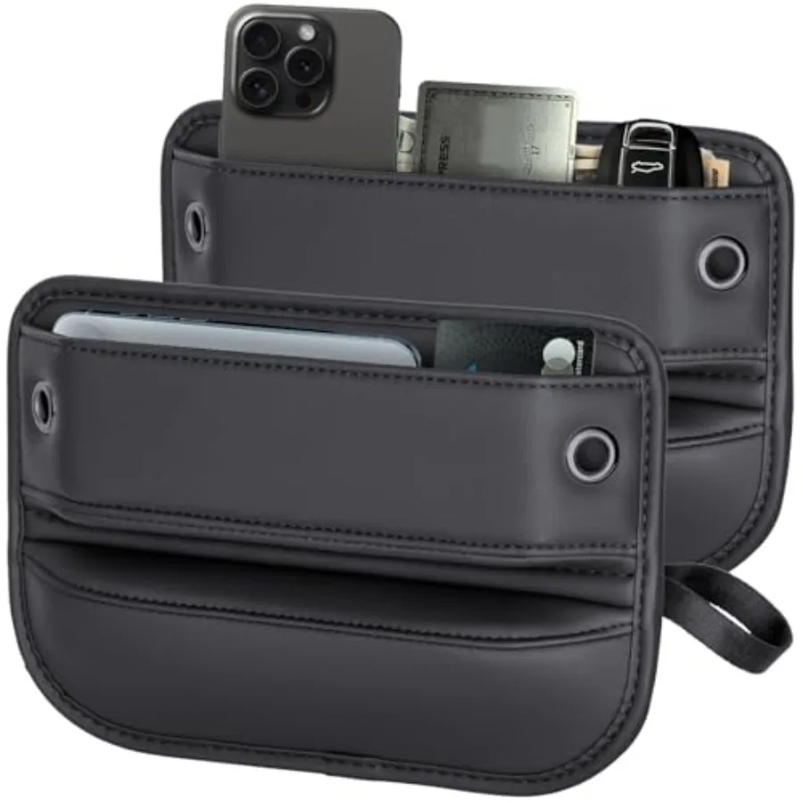 

2-Pack Car Seat Gap Filler Organizer - Upgraded Anti-Slip Strap Design - Premium Leather Side Console Pocket - Prevent Phone Fa