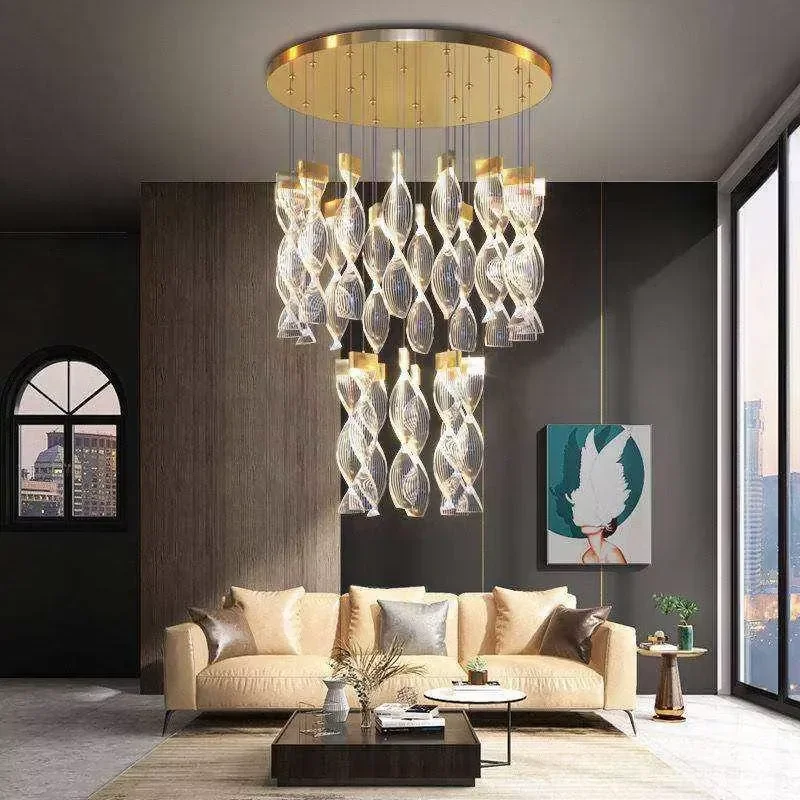 Luxury Crystal Chandelier Adjustable Height LED Lighting for Wedding Banquet Auditorium Stairs Restaurant Long Medium Design