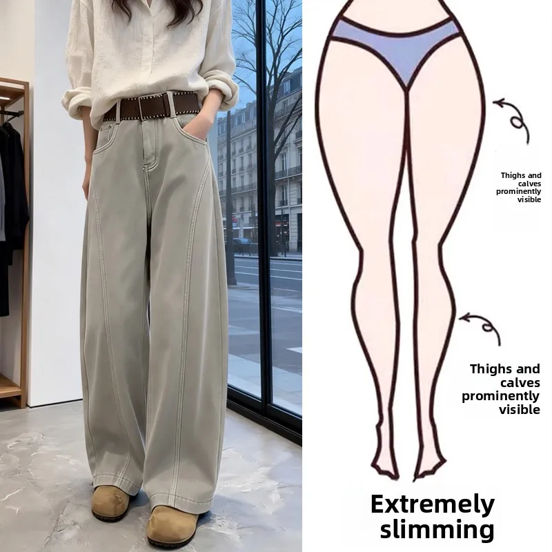 

High Waist Wide Leg Jeans Women plus Size Casual Style Spring New Grey Coffee Color Knife Jeans Slimming Effect