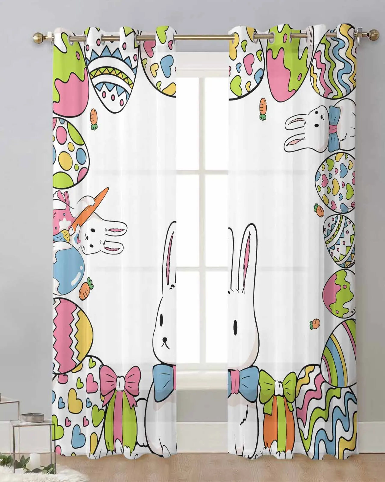 

Easter Egg Bunny Sheer Curtains for Living Room Window Curtains for Kitchen Modern Tulle Voile Curtains