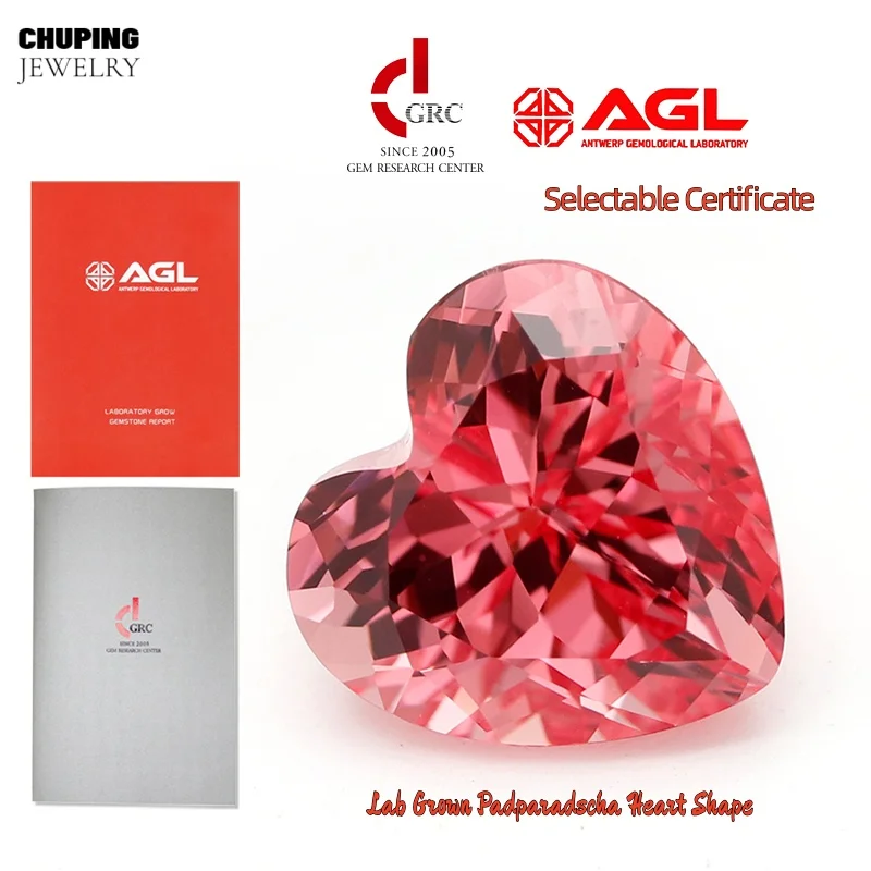 

Heart Shape Lab Grown Padparadscha Czochralski With Certificate Cultivate Padparadscha For Ring Necklace Earrings Jewelry Making