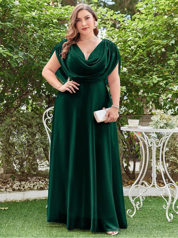 Plus Size V Neck Chiffon Sleeveless Luxury Dinner Dress 4XL 5XL Big Size Wedding Bridesmaid Chiffon Multicolor Evening Dress