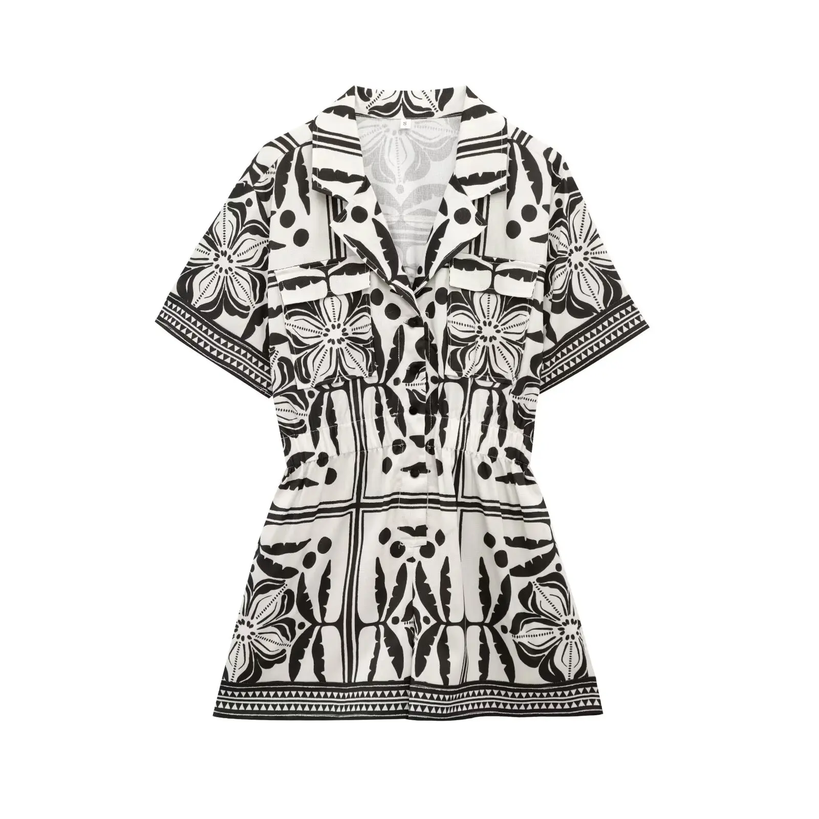 

TRAF & Women 2025 Spring New Fashion Lazy Style Printed Jumpsuit Chic Lapel Button Decoration Joker Jumpsuit Shorts Mujer