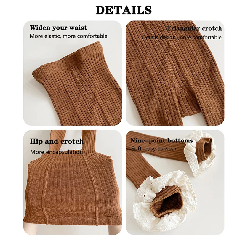 Autumn Baby Girls Leggings Ribbed Pants Cotton Lace Cuff  Toddler Kid Leggings Striped Casual Pants Kids Outfits Trousers