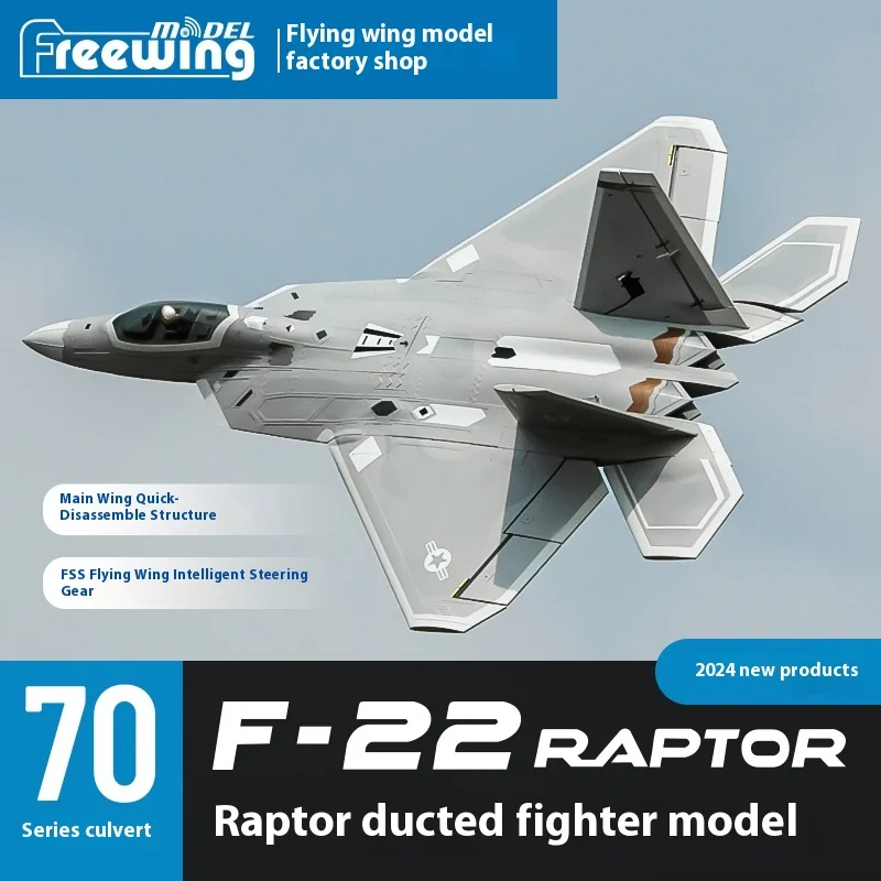 New Freewing 70mm F-22 Raptor Stealth Painted Fighter Rc Plane Remote-Controlled Single Engine Ducted Assembly Fixed Wing Model