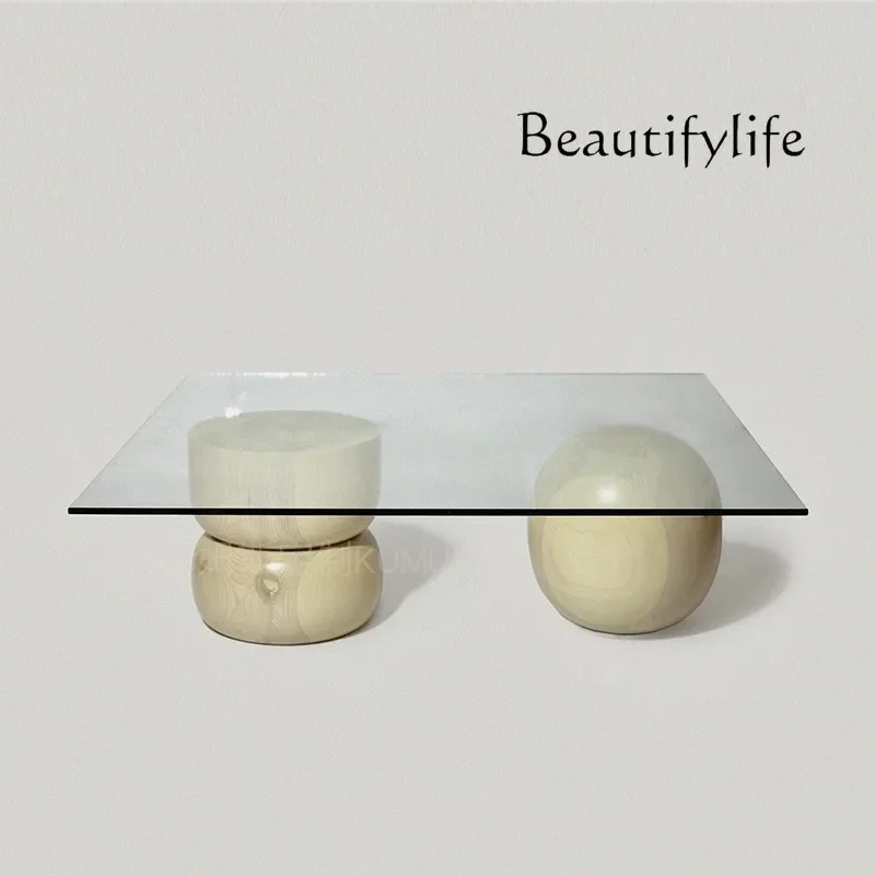 

DS Glass Special-shaped Tea Table Natural Marble Coffee Table Villa Living Room Home Light Luxury Marble Personalized Coffee Tab