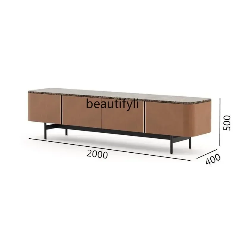 Q178 CC  Smoked oak TV cabinet Modern light luxury imported saddle leather living room marble surface low cabinet53