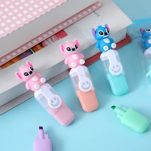 6pcs 디즈니 스티치 가방 미니 형광펜 릴로 & 스티치 만화 6color DIY 핸드북 펜 귀여운 학생 마커 문구 선물 10 최고의 판매 미니 하이 라이터 -№2