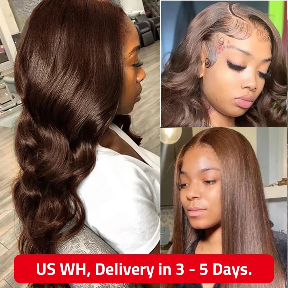 #4 Body Wave Lace Front Human Hair Wig Chocolate Dark Brown Colored Pre Plucked 13x6 HD Lace Frontal Closure Wig for Black Women