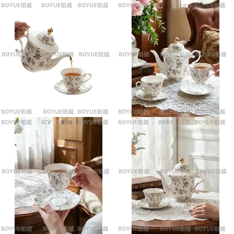 Elegant Bone China Coffee Cup and Saucer Set European Style Floral Design Gift Box for Wedding Engagement Housewarming