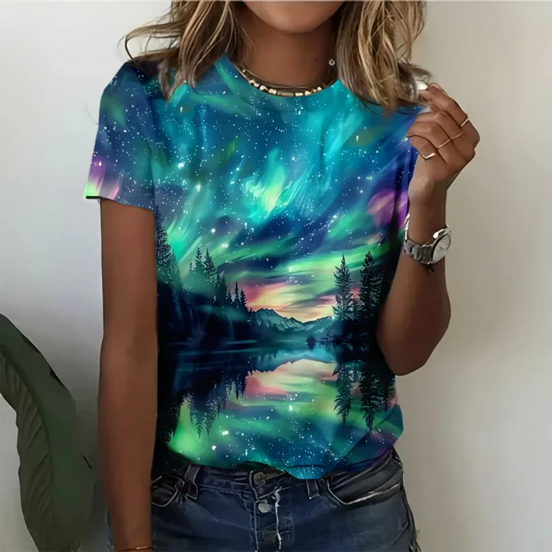 

Летняя красочная футболка с цветочным принтом и 3D принтом, женские футболки с короткими рукавами, уличная одежда, топы Y2k, женские футболки, одежда больших размеров