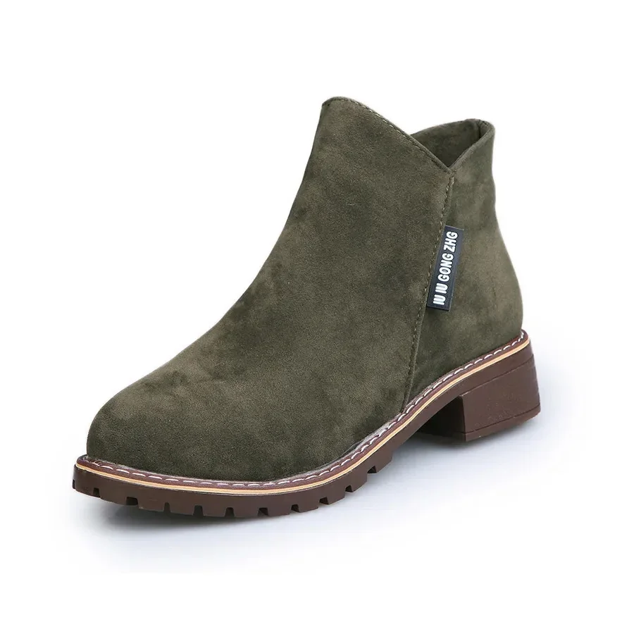 Low Square Heel Shoes Women Green Women's Ankle Boots Flock Woman 2026 Trend Autumn Boot for Ladies Black Zip Booties HOT SALE