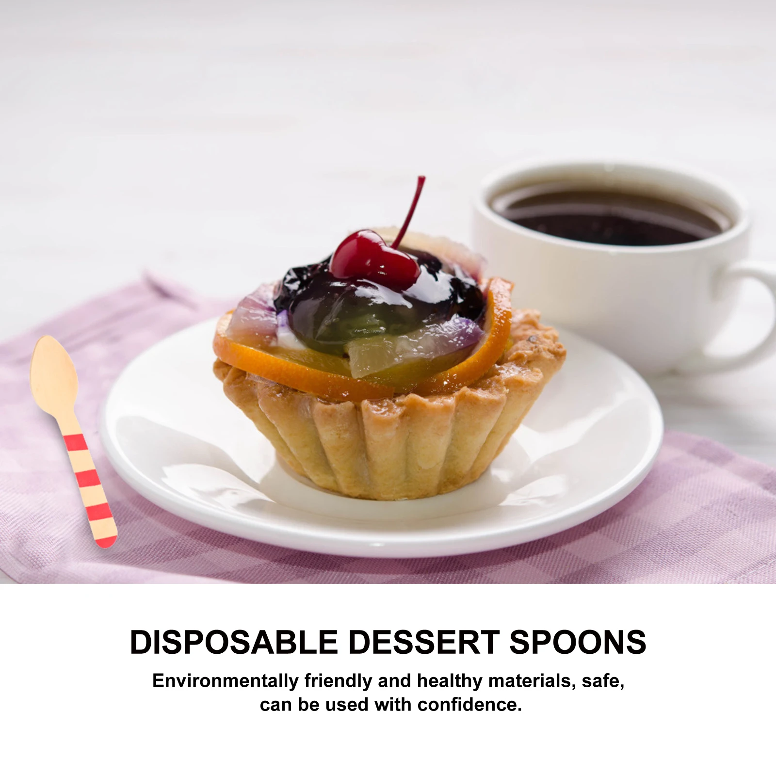 

20pcs Wooden Spoons Red Stripe Design Smooth Safe For Ice Cream Cake Dessert Disposable Wood Taster Scoops Eco Friendly