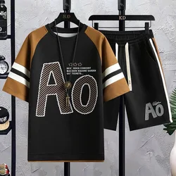2024 Summer New Fashion Trend Printed Short Sleeve T-shirt Sports Suit Men's Casual Relaxed Comfortable Breathable Two-Piece Set