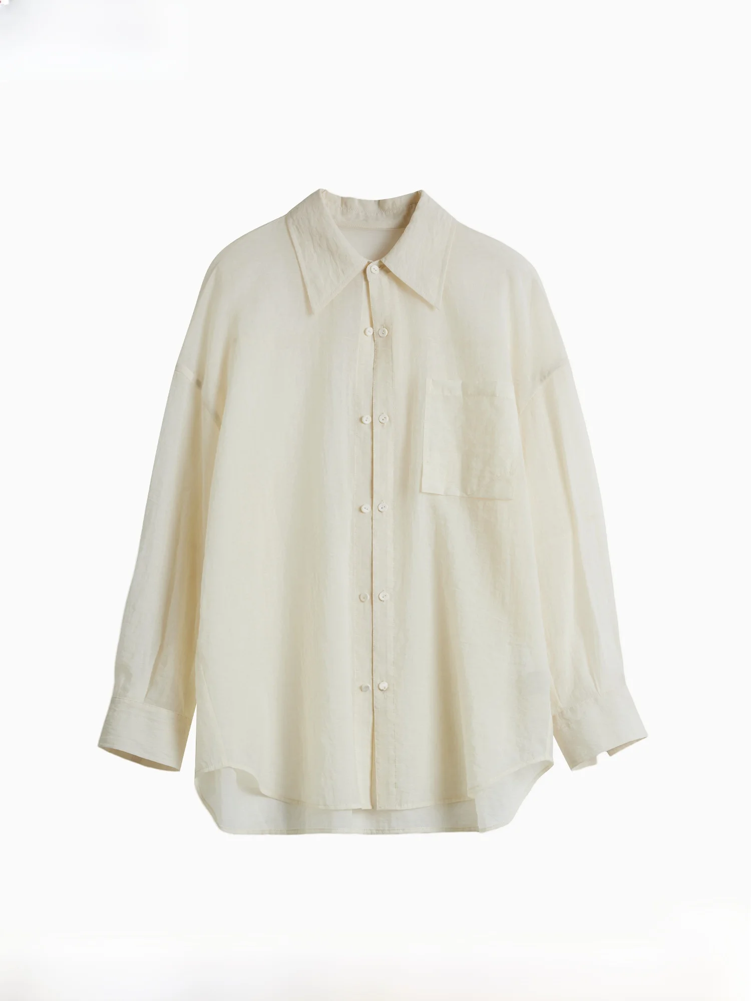 

Ele Long Sve irt Women's New Spring Loose Fit Cotton Busin Top Classic Collar Asymmetrical Hemline