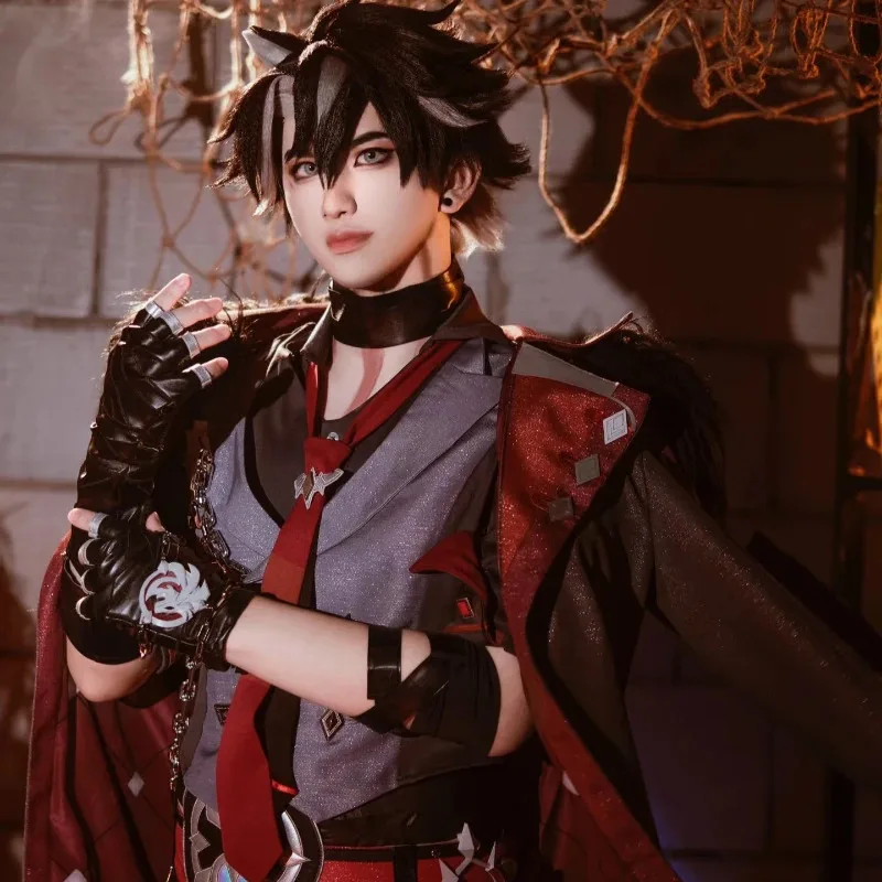 لعبة Genshin Impact Wriothesley أزياء تنكرية مجموعة كاملة من المعرض الهزلي أداء الكرنفال زي الرسوم المتحركة لحفلة الهالوين