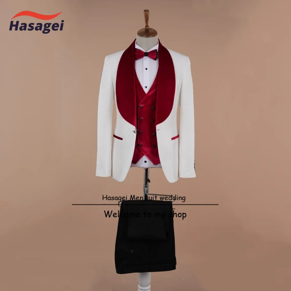 Men's 3 Pieces Suit Floral Jacket Double Breasted Velvet Vest Pants Set Formal Mens Suit for Wedding Prom Dinner Party