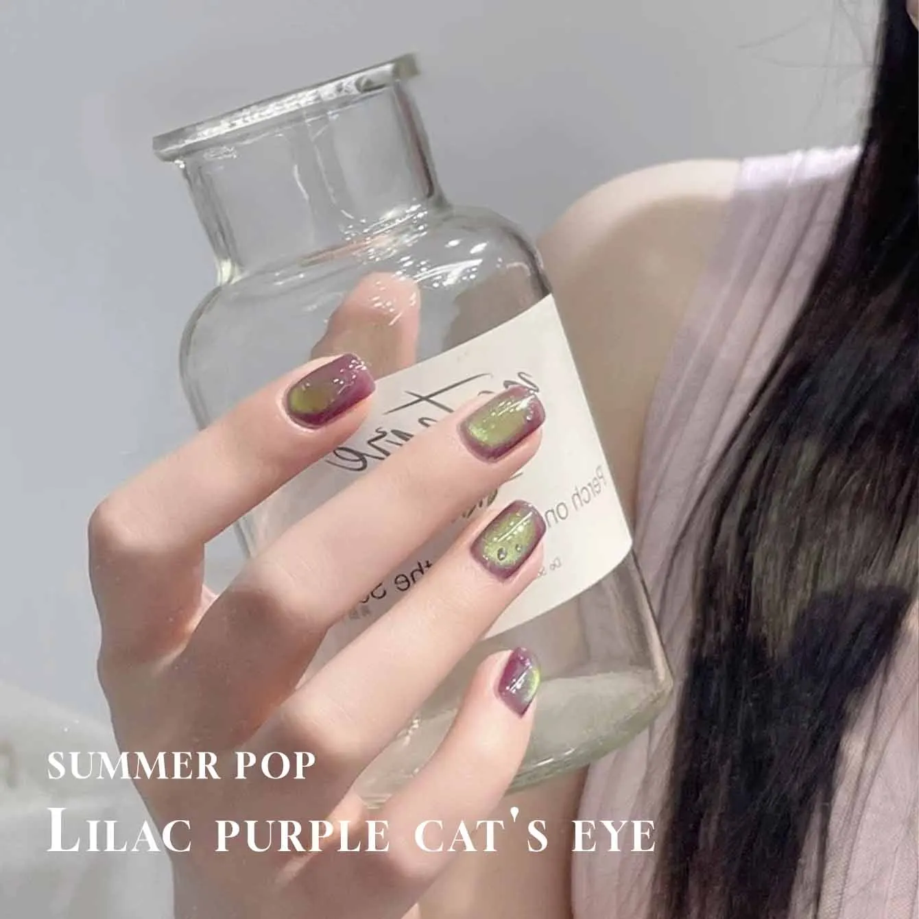 MIANEL 1-10pcs12ML Spring Nails Japanese Style Green Grape Purple Cat Eye Gel Nail Polish Purple Summer Nails Purple Nails