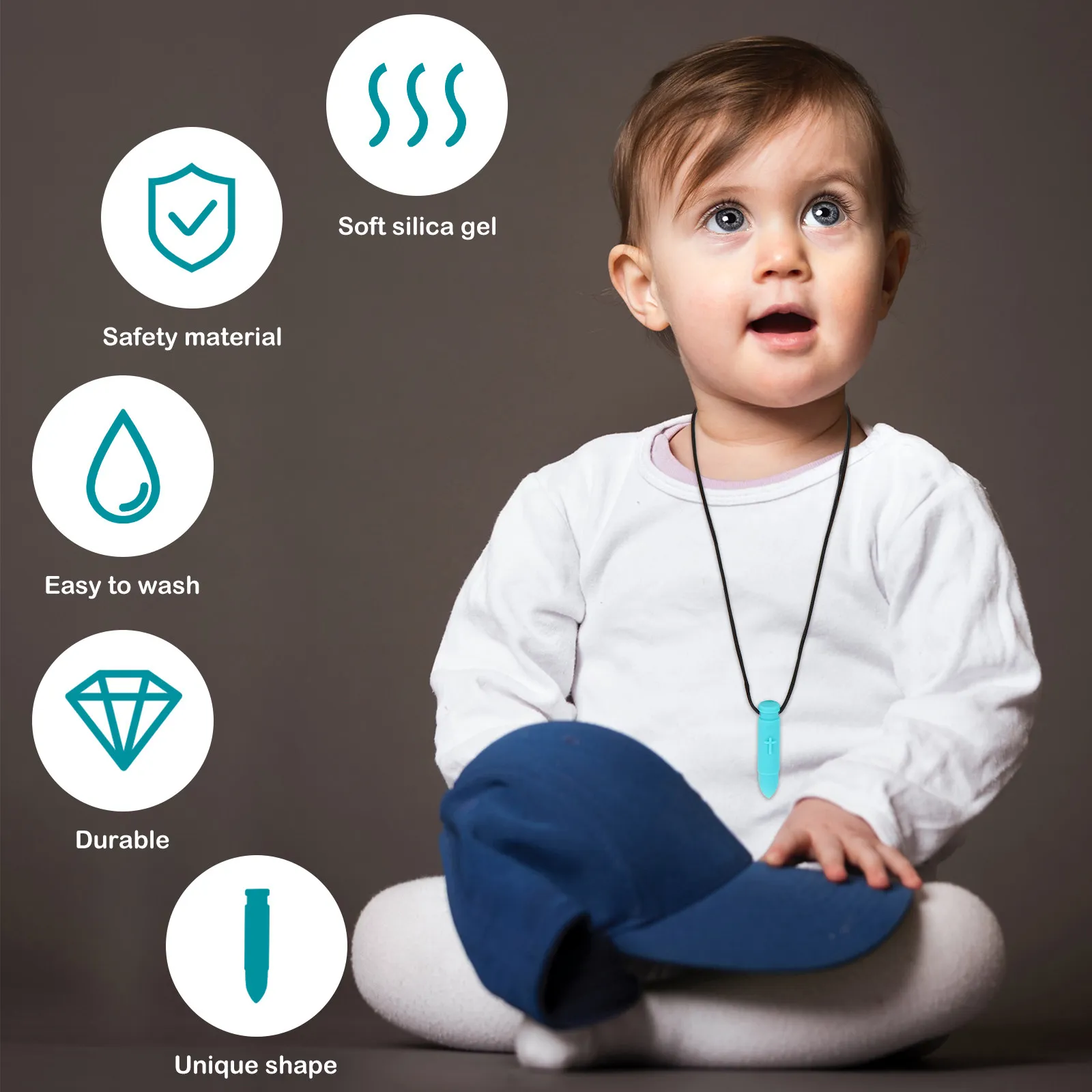 Kugelförmige Silikon-Beißkette für Babys, zum Kauen und zur Schmerzlinderung, Baby-Beißring, beruhigende sensorische Kette