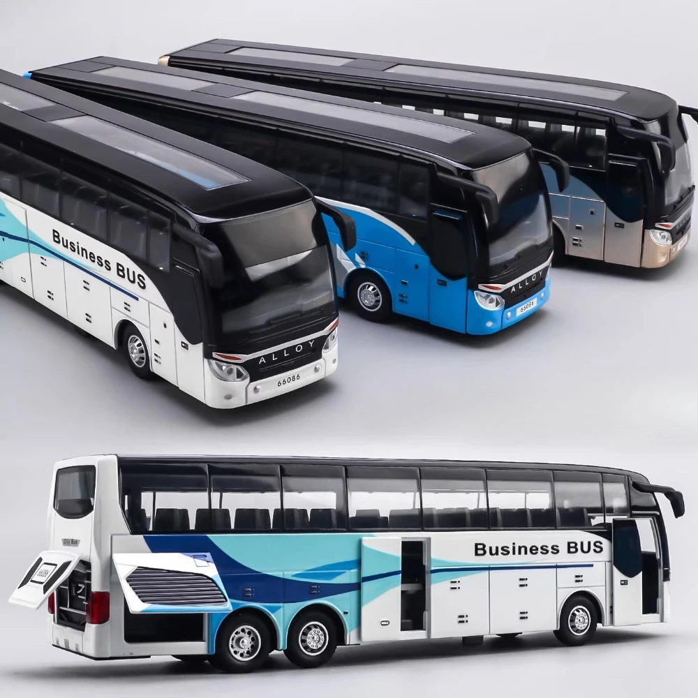 1:30 مقياس جولة حافلة لعبة مجسمة سيارة الصوت ضوء الأبواب فتح سبيكة دييكاست نماذج مركبات الأعمال المصغرة للأطفال الهدايا