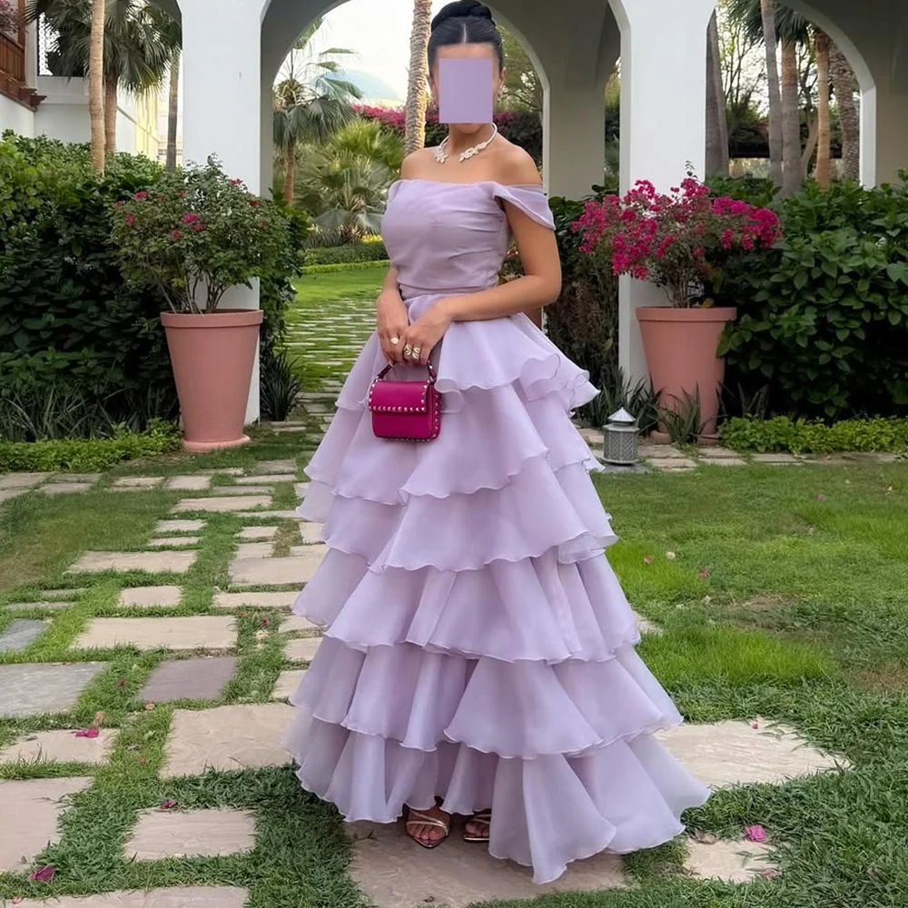 

Customized Strapless Evening Dresses for Women Ruffles Luxury Party Dress Off Shoulder A Line Long Prom Ball Gowns Chiffon