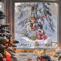 Christmas Decorations Cat Double-Sided Window Clings, Cute Static Film Stickers New Year Decor , Merry Christmas Decals
