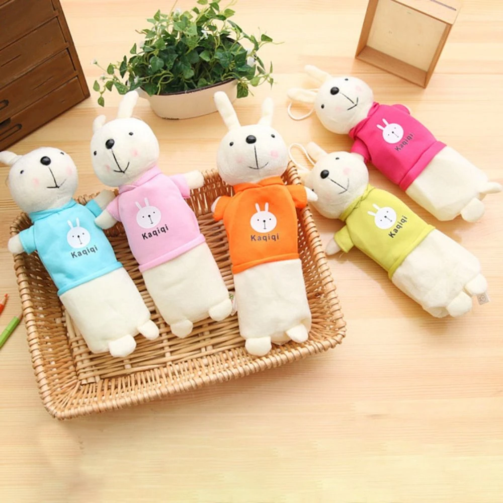 Fashion Simple Plush Rabbit Pencil Bag Kawaii Creative Student Pencil Case Large Capacity Cartoon Stationery Storage Box Gifts