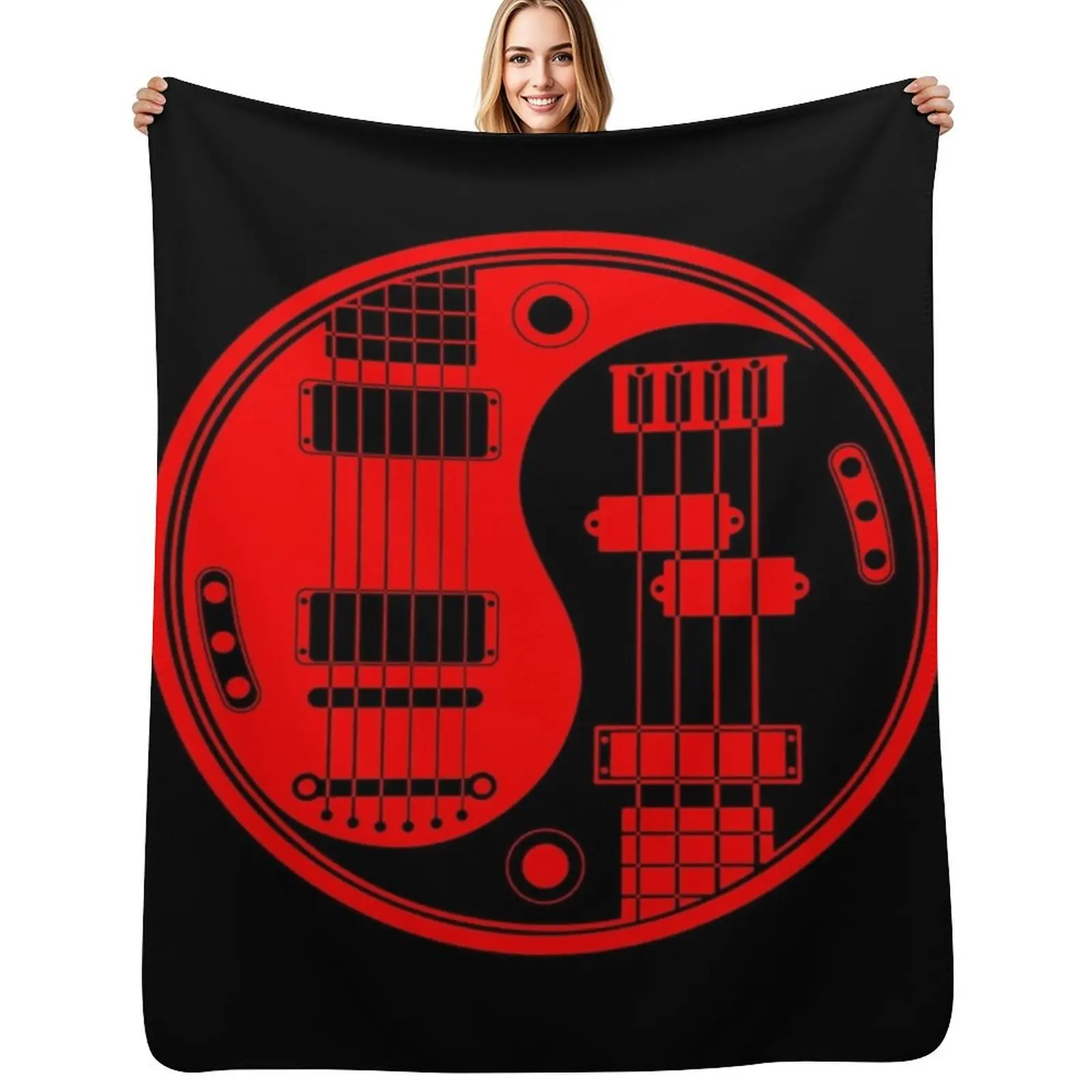 

Black and Red Guitar Bass Yin Yang Throw Blanket Warm Accent Blanket for Living Room Decoration