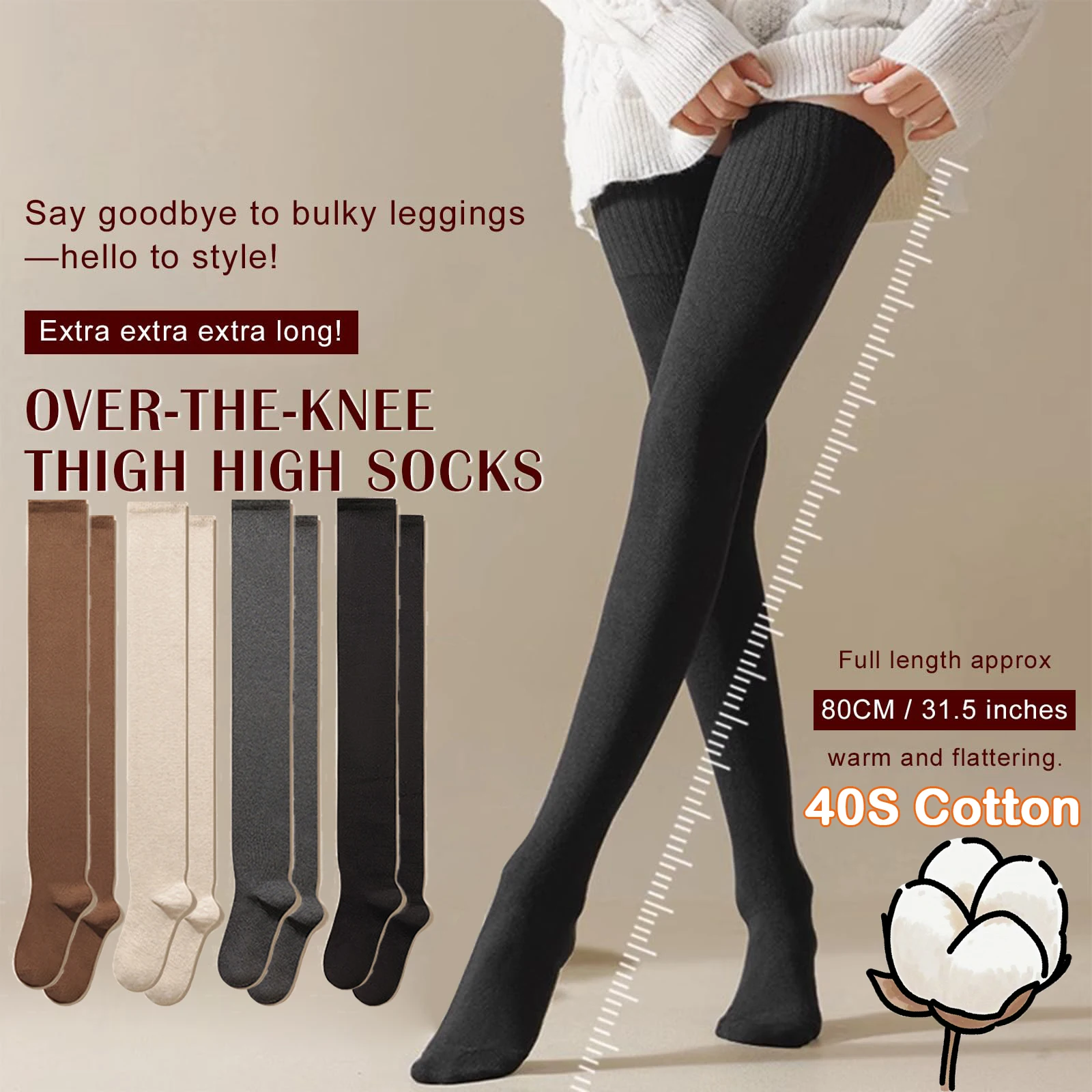 Womens Japanese Winter Warm Cotton 80cm Stockings 35-70kg JK Lolita Socks Student Overknee Sock Thigh High Stockings Korean