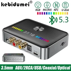 NFC Bluetooth 5.3 Audio Adapter 2 IN 1 Audio Receiver Transmitter with RGB Digital to Converter Adapter for Speaker Headsets