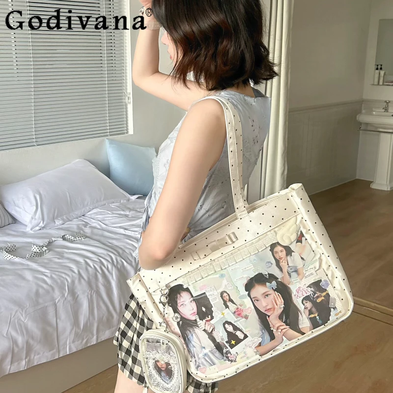 

Original Japanese Sweet Fashion Large Capacity Itabag 2025 New Girls Women Versatile Polka Dot Satin Crossbody Bag Shoulder Bag