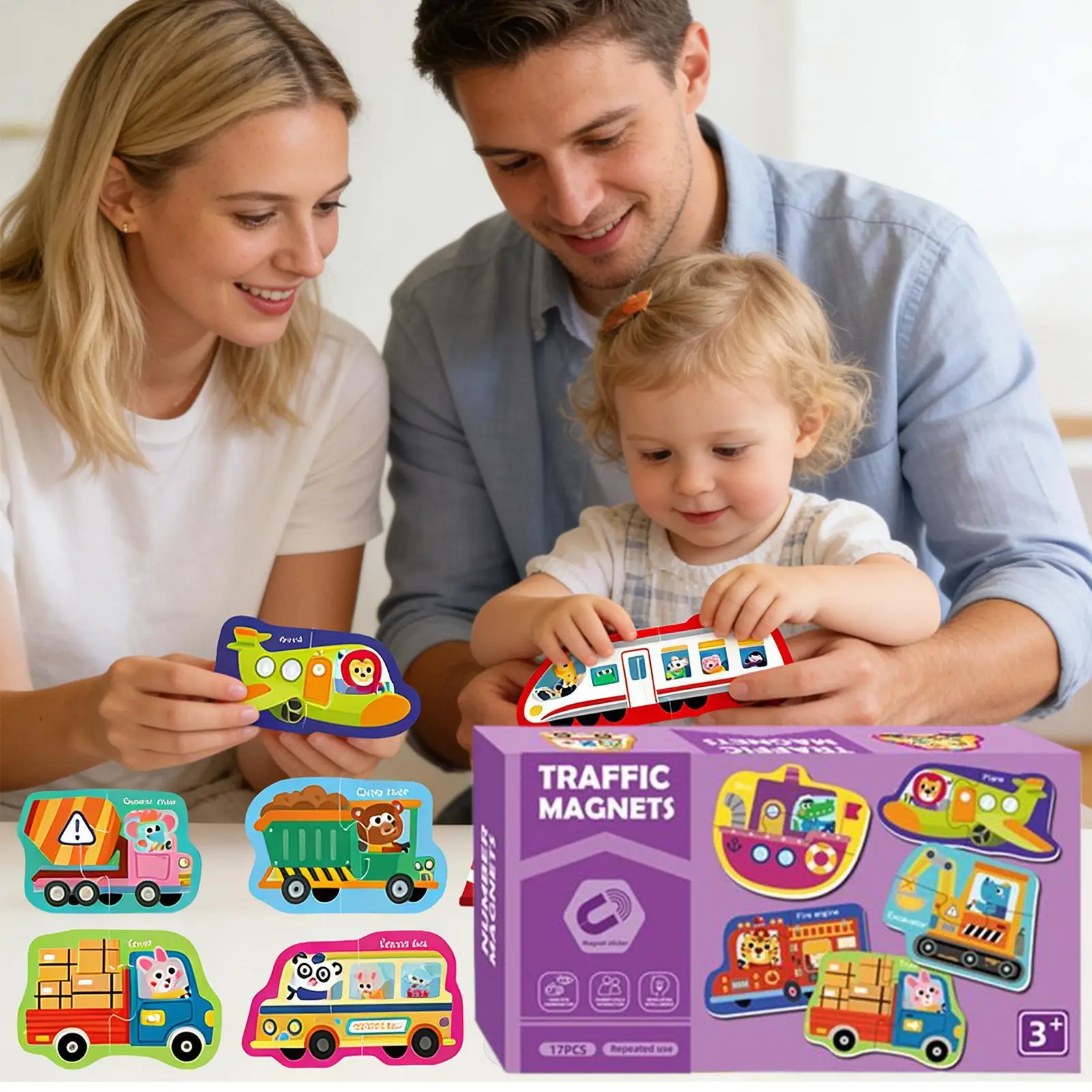 ألعاب تعليمية للأطفال ألغاز ألعاب حسية مغناطيسية 17 قطعة موضوع المرور ألعاب تعليمية لمرحلة ما قبل المدرسة للأطفال من سن 3 إلى 6 سنوات