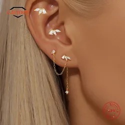 CANNER 925 Sterling Silver Horse Eye Zircon Crown Tassel Earrings For Women Ins Minimalism Stud Earrings Fine Jewelry Party Gift