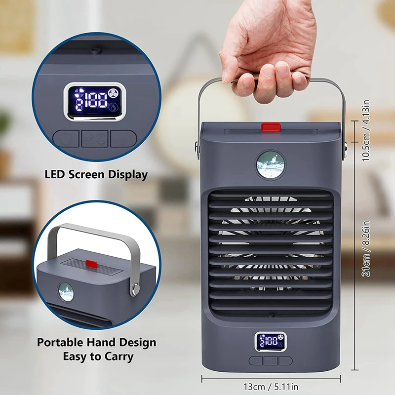 Air Cooler,120 ° Rotation Function, Portable Humidifier And Air Purifier And 3 Fan Speeds,LED Lights,Display Temperature