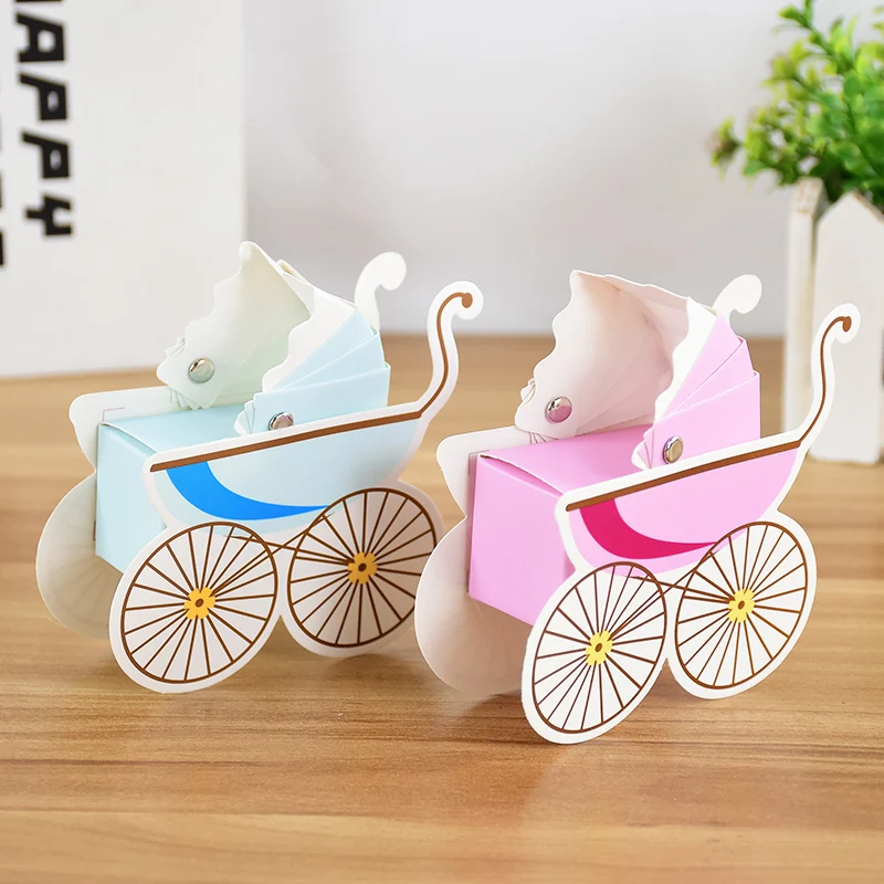 10pcs Gender Reveal Gift Boxes Creative Baby Carriage Candy Box Baby Shower Packing Christening &Baptism Party Decoration Supply