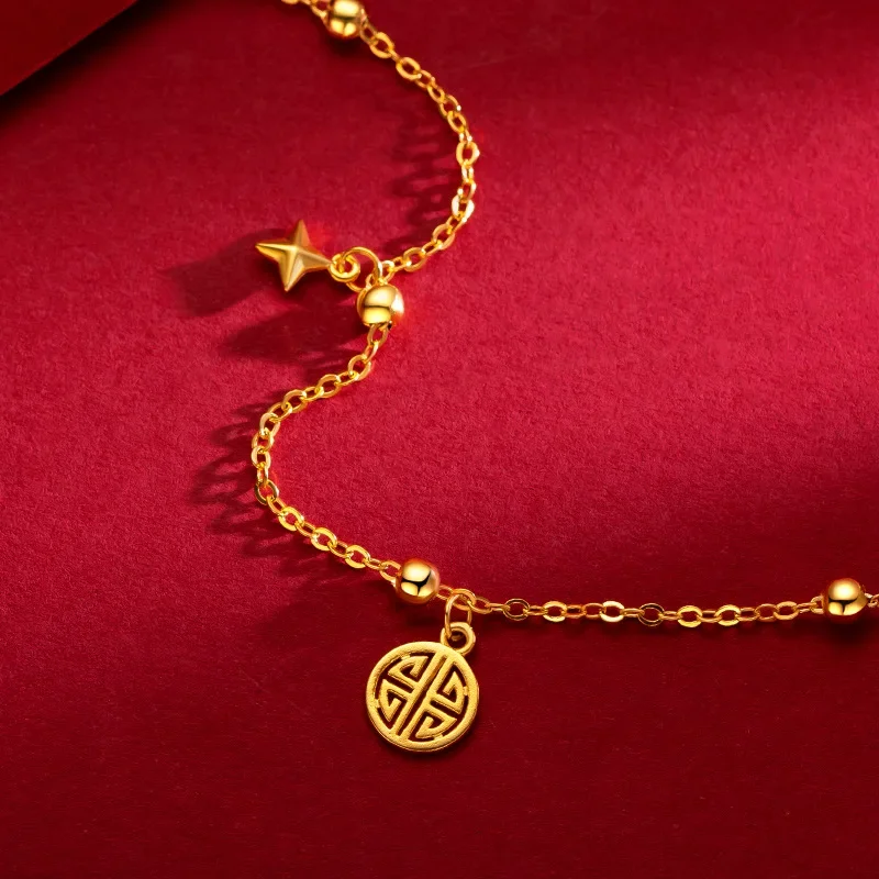 9999 Real Gold 24K Women's O-word Fine Bracelet Fashion Retro Sui Sui Ankang Bracelet Jewelry