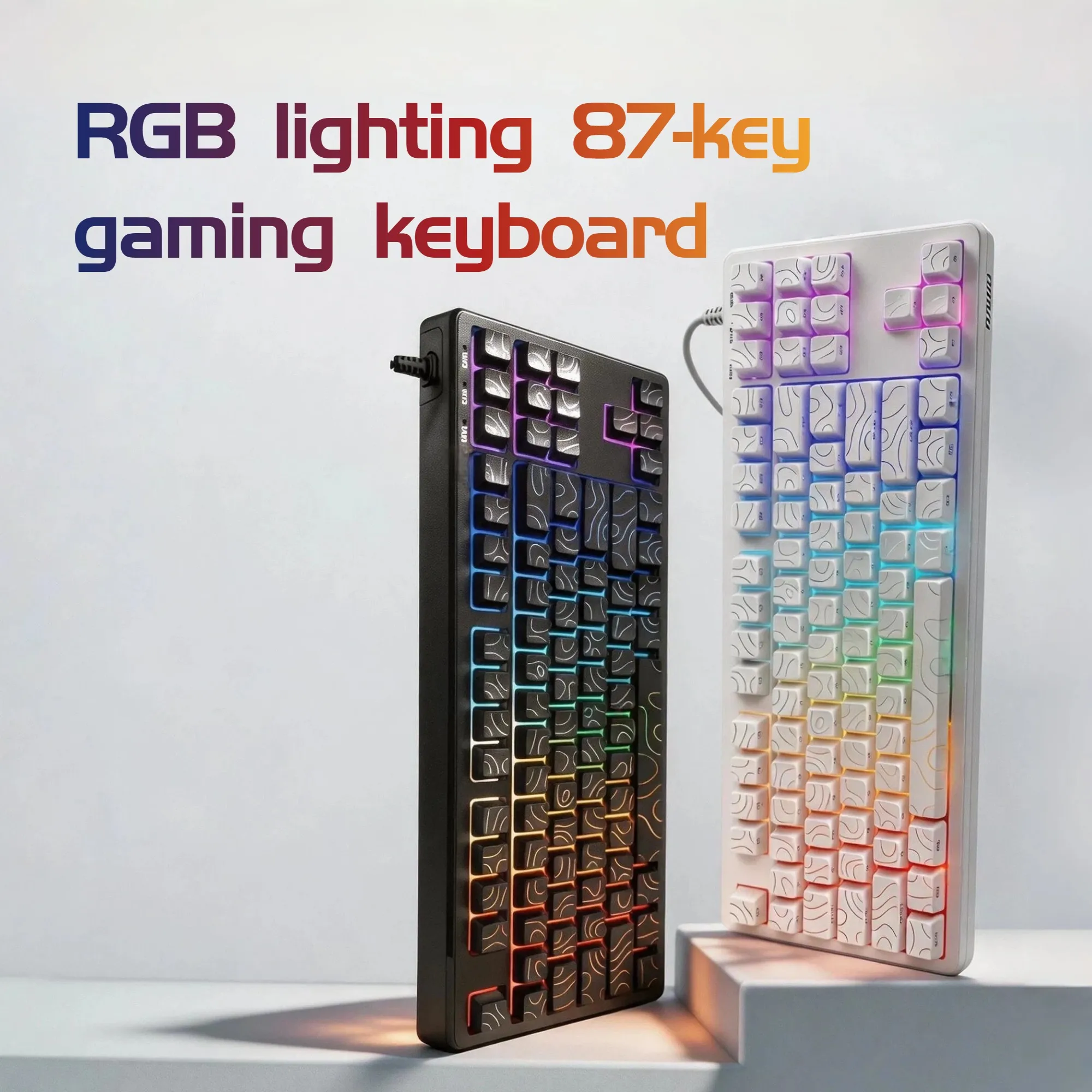 TKL Wired RGB Keyboard 87 Key Gaming Keyboard White Black Mechanical Feel USB Backlit Keyboard Anti-Ghosting Rainbow LED Compact Keyboard for PC Laptop Gift for Gamer Student Boys Girls Back to School Birthday Gift Office Study Desktop