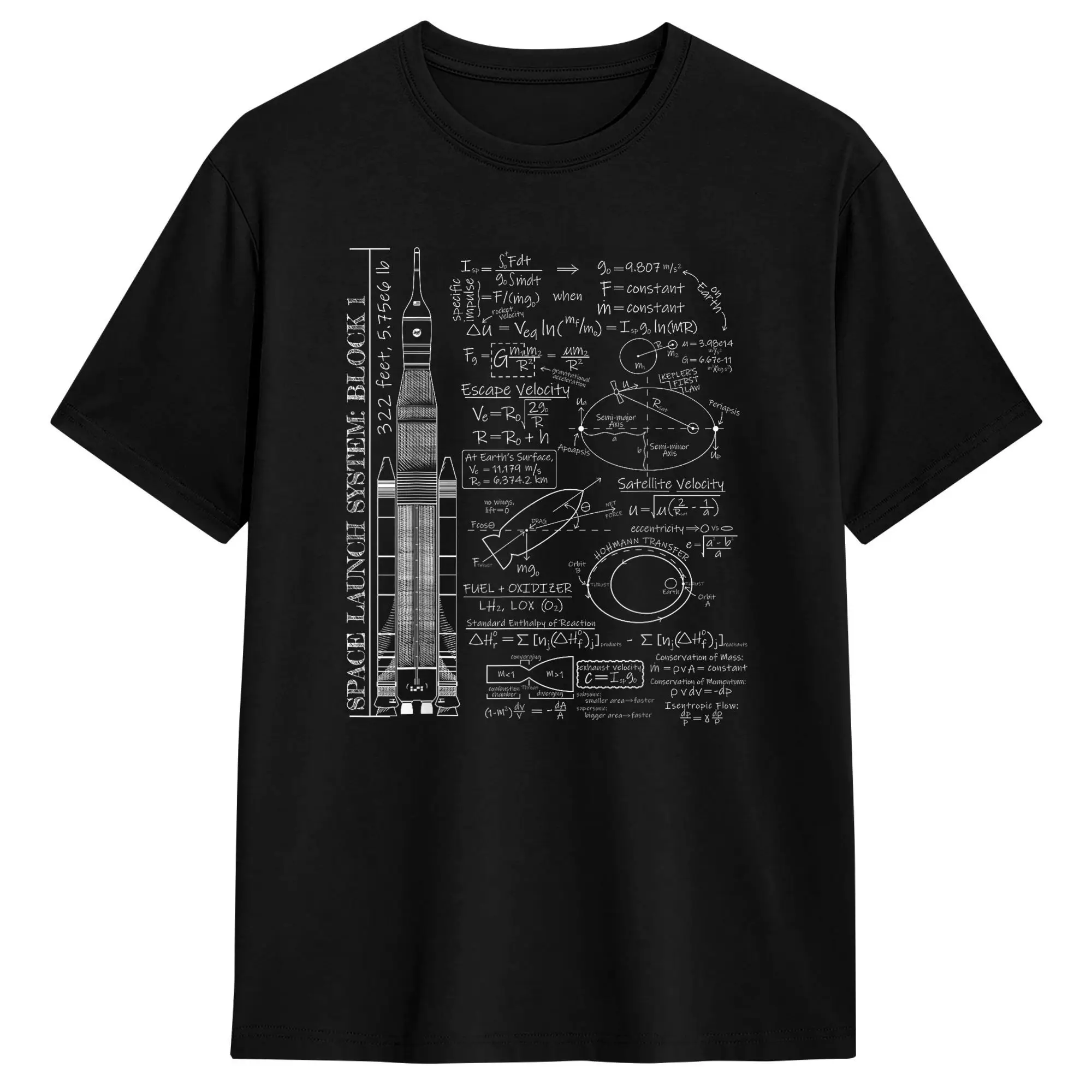 Men Space Launch Artemis SLS Rocket Science Equations T Shirts Pure Cotton Top Tees Summer Awesome Short-Sleeve T-Shirt Crewneck