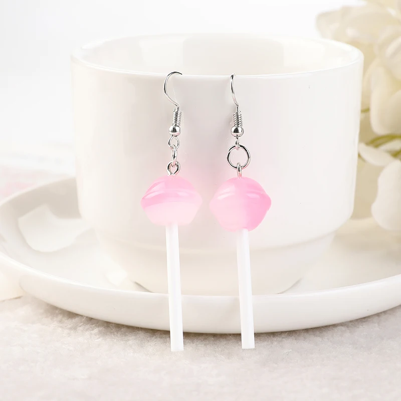 1Pair Cute Sweet Lollipop Charms  3D Food Resin  Dangle Earrings  Woman Handmade Earring for Girl Birthday Gift