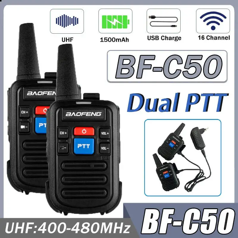 

1/2/4 PCSBaofeng BF-C50 Mini Walkie Talkie UHF 400-480mhz Dual PTT Kid's Woki Toki TPC Charging HF Transceiver Children's Gift
