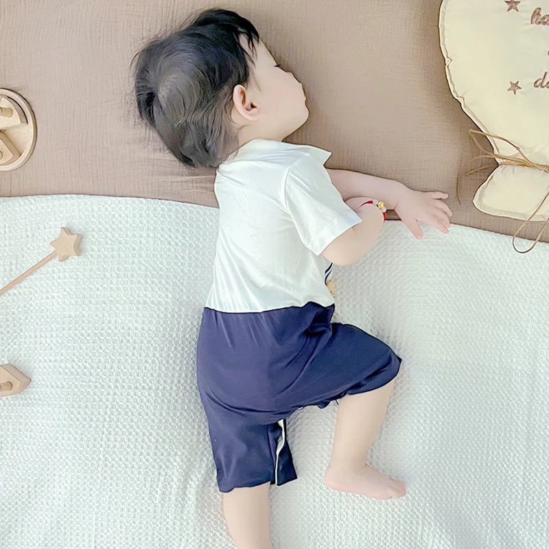 Baby birthday dress, fake suspenders, one-piece harem, male and female baby, baby 100-day-old clothes, summer new style