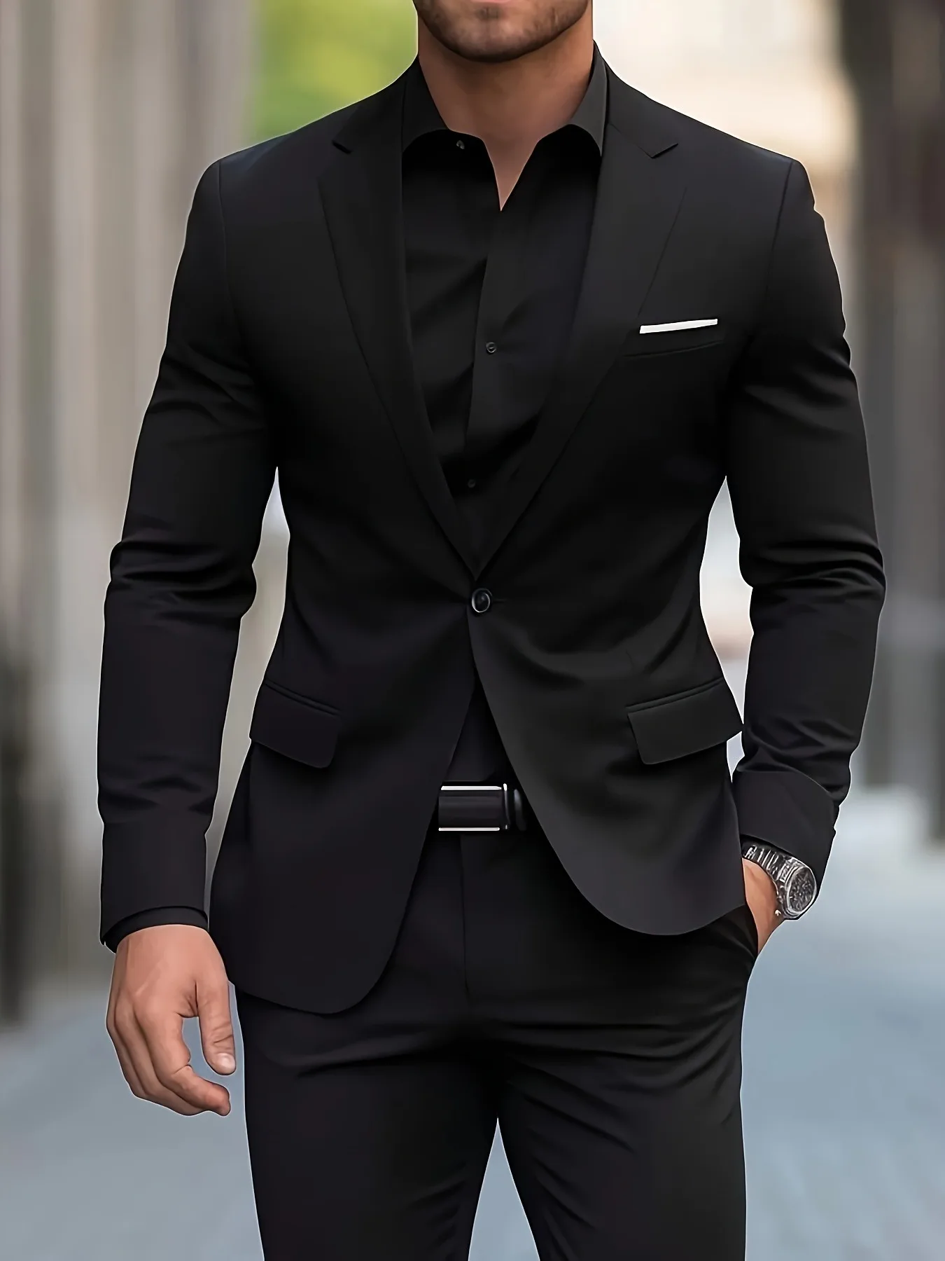 

2pcs Men's Slim Fit Suit Set - Lapel Collar Non-Stretch All-Season for Weddings Work & Gifts