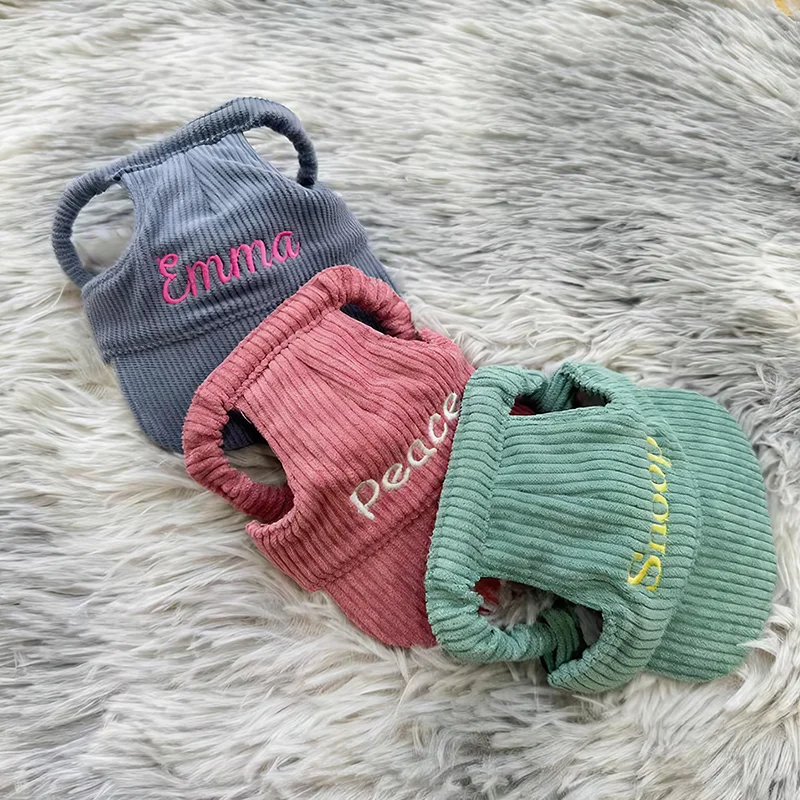 Personalized Name Embroidery Pet Dog Hat Corduroy Adjustable Cap for Small Medium Dogs Cats Custom Puppy Sun Hat