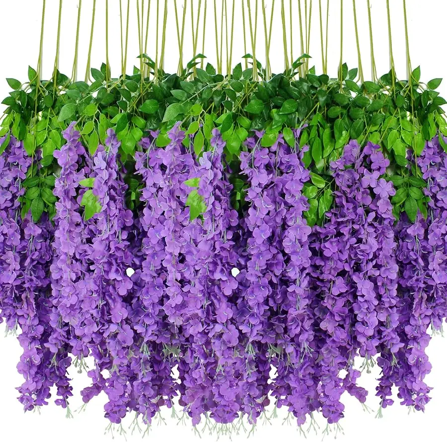 

36pcs Artificial Wisteria Flowers 3.6 Feet/Piece Purple Dense Artificial Fake Wisteria Vine Ratta Hanging Garland Silk Flowers S