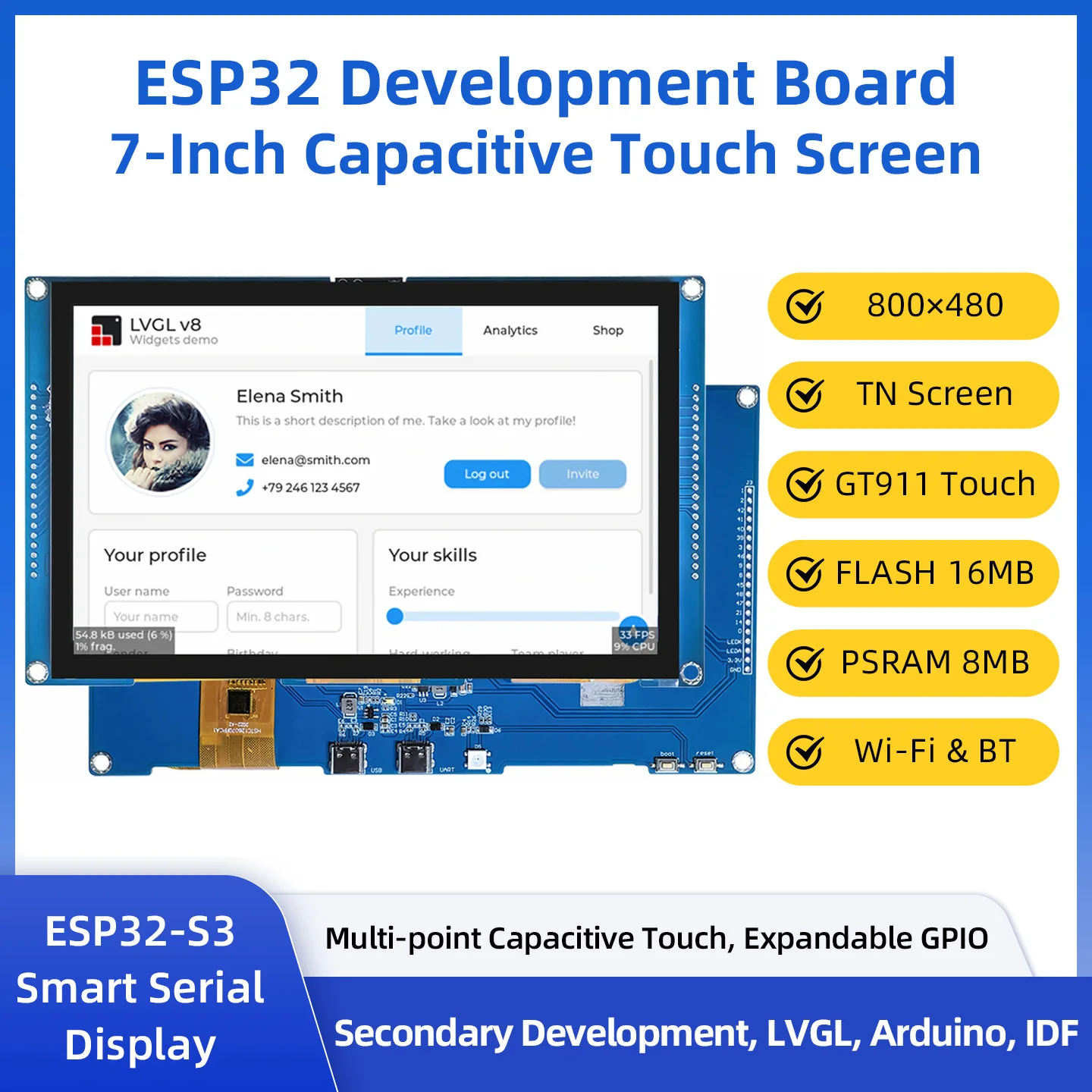 esp32-s3-development-board-with-7-inch-800-480-capacitive-touch-screen-8mb-psram-16m-flash-for-arduino-lvgl-hmi-wifi-bluetooth