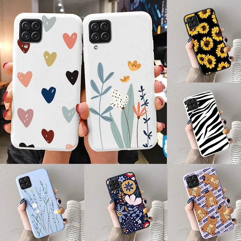 Case For Samsung A12 5G M12 F12 A 12 Cute Heart Flower Back Cover Soft Silicone Matte Protective Funda For Samsung Galaxy A12 5G