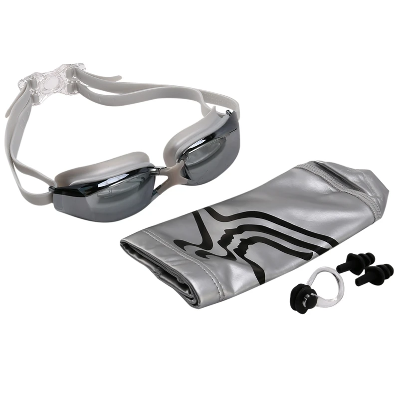 NEW-Swimming Cap 3 In 1 Goggles + Swimming Cap + Nose Clip Earplug Combination Kit Waterproof Unisex Swimming Cap